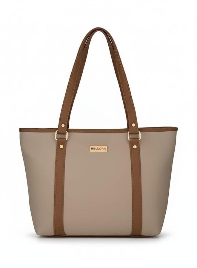 BELLORA Terra Tote Bag for Women | Neutral Beige & Tan Handbag | Minimalist Everyday Shoulder Bag - Image 1